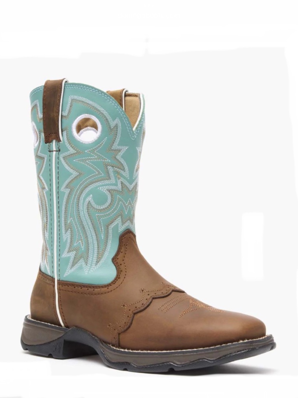 Durango Brown Leather Western Boot with Aqua Shaft